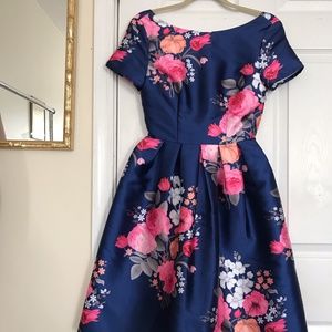 Blue Floral Print Low Back Dress